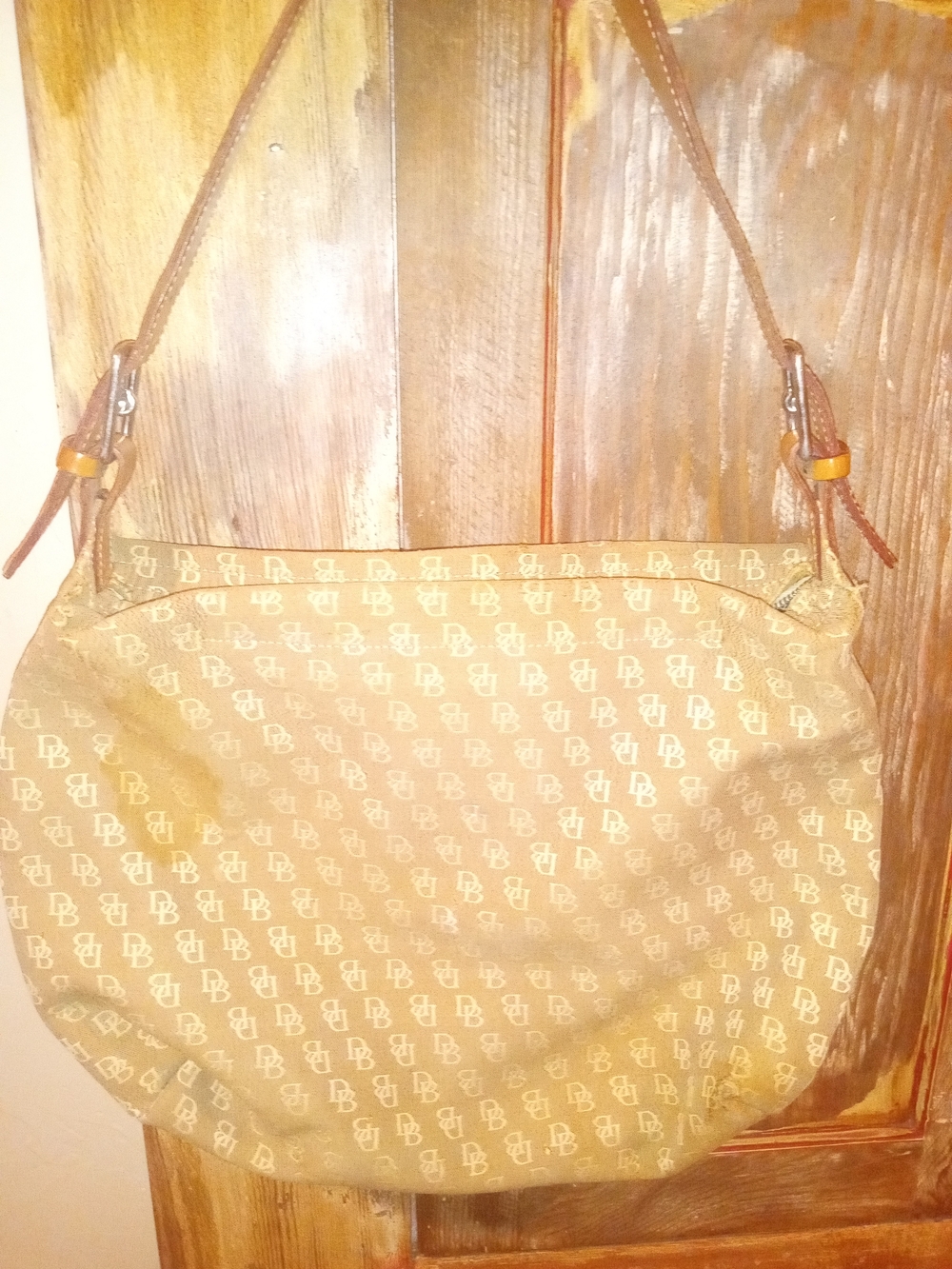 Vinrage And Old Dooney & Bourke Tan Monogram Canvas Shoulder Bag